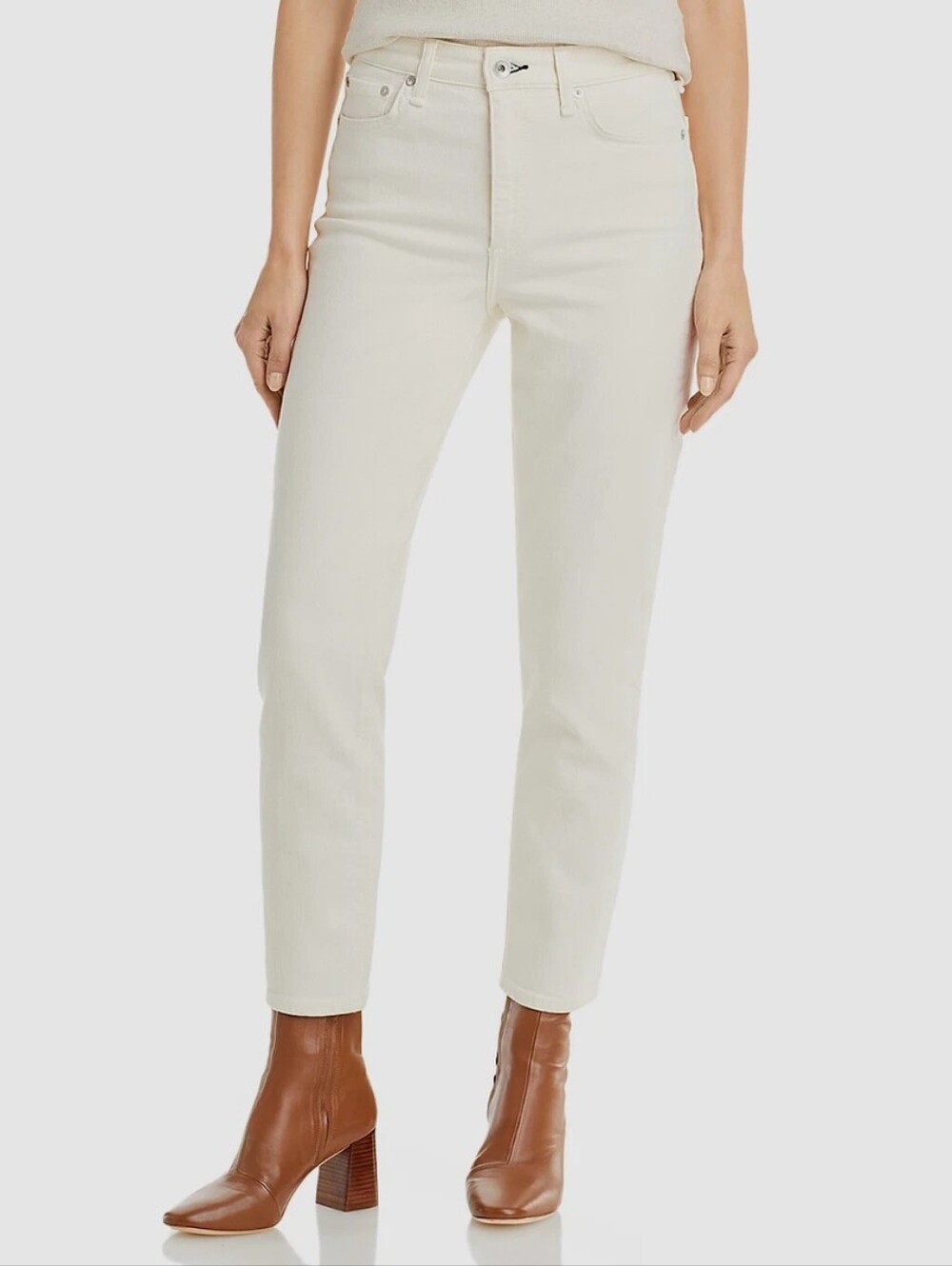 RAG & BONE Nina High-Rise Ankle Cigarette Jeans In Ecru 28 - Picture 1 of 9